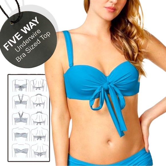 Coco Reef Five Way Bra Sized Underwire Sea Blue Bikini Top - Picture 4 of 13